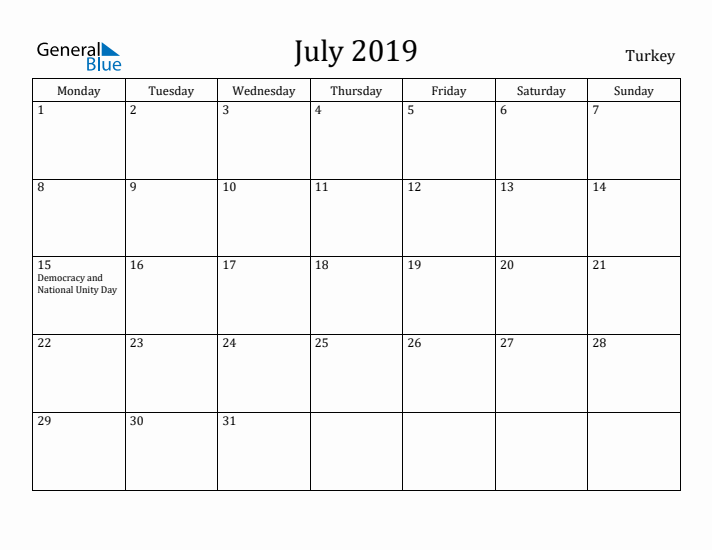 July 2019 Calendar Turkey