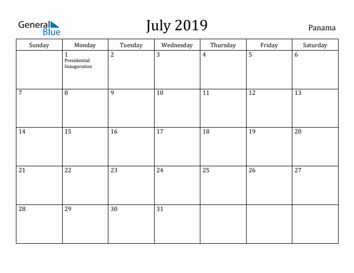 July 2019 Calendar Panama