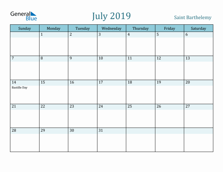 July 2019 Calendar with Holidays