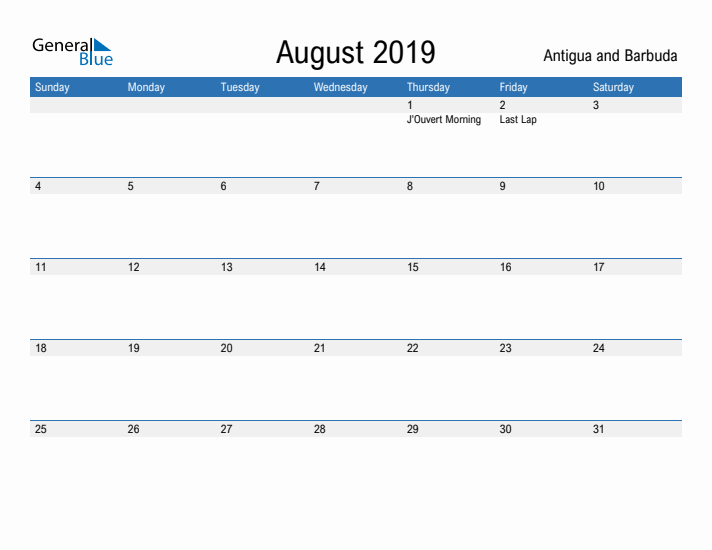 Fillable August 2019 Calendar