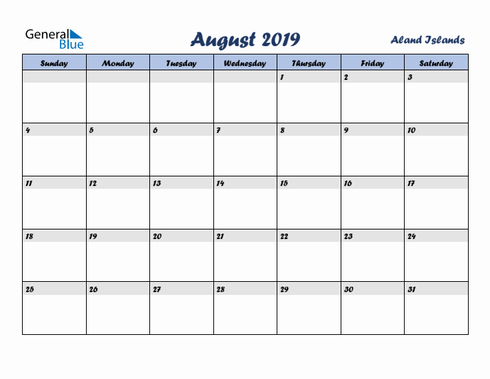 August 2019 Calendar with Holidays in Aland Islands