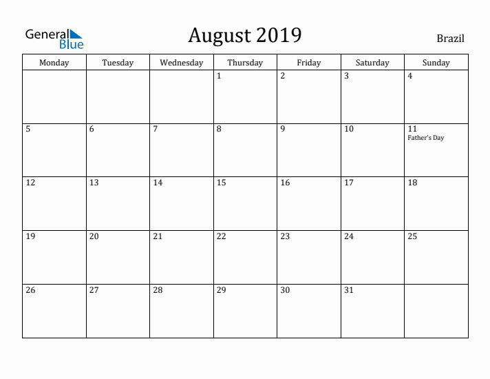 August 2019 Calendar Brazil