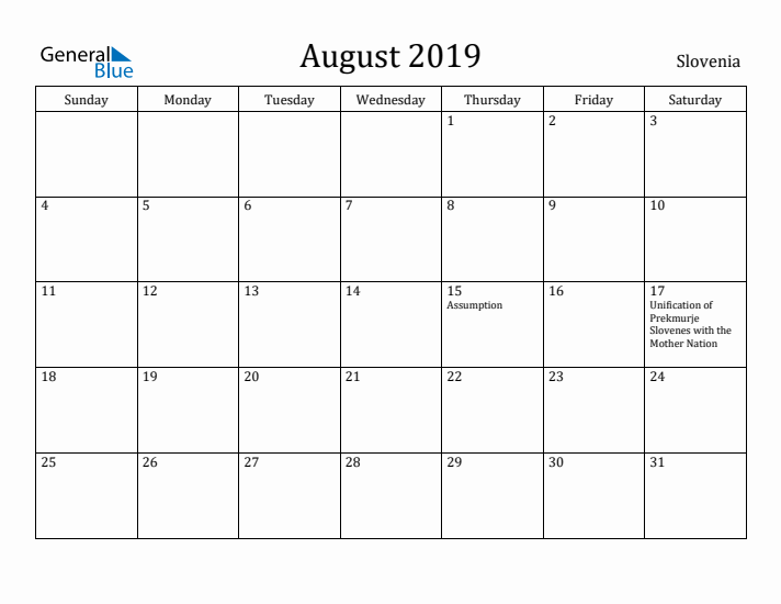August 2019 Calendar Slovenia