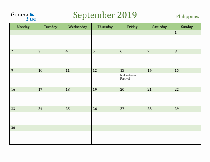 September 2019 Calendar with Philippines Holidays