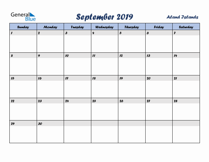 September 2019 Calendar with Holidays in Aland Islands