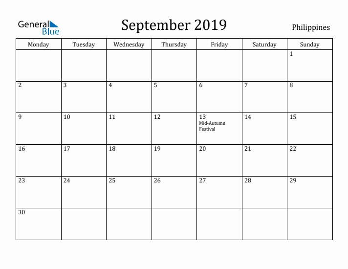September 2019 Calendar Philippines