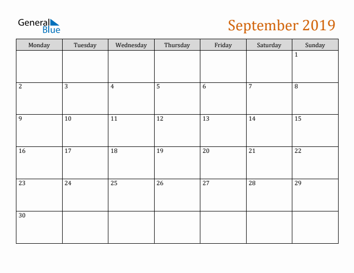 Editable September 2019 Calendar