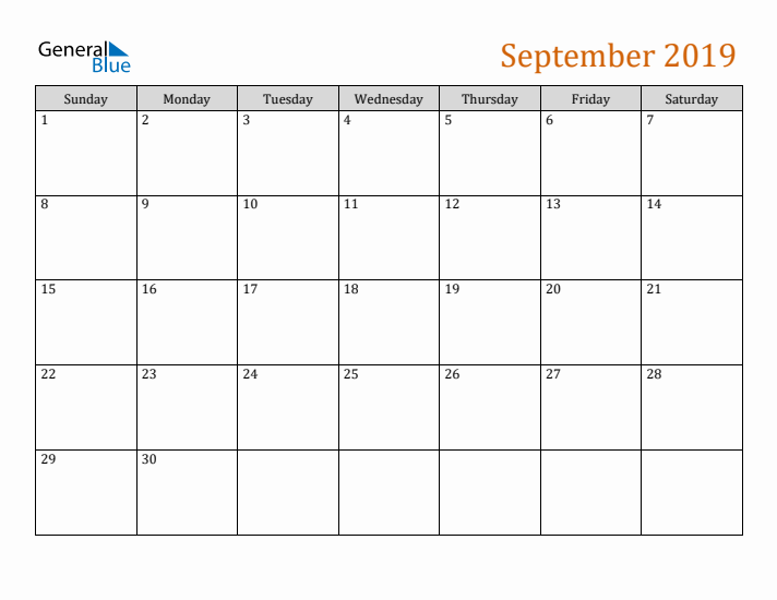 Editable September 2019 Calendar