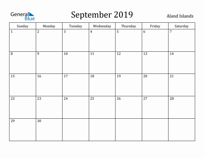 September 2019 Calendar Aland Islands