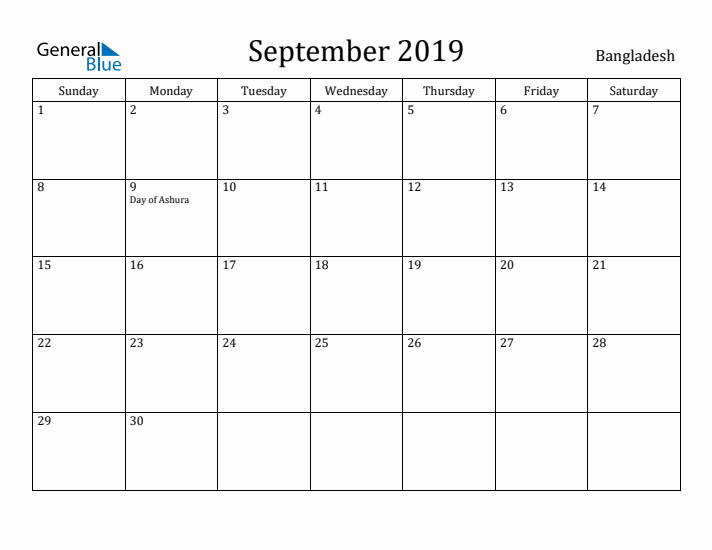 September 2019 Calendar Bangladesh