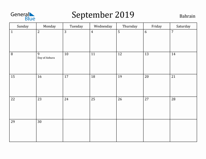 September 2019 Calendar Bahrain
