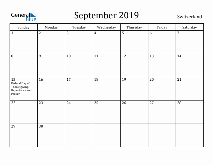 September 2019 Calendar Switzerland