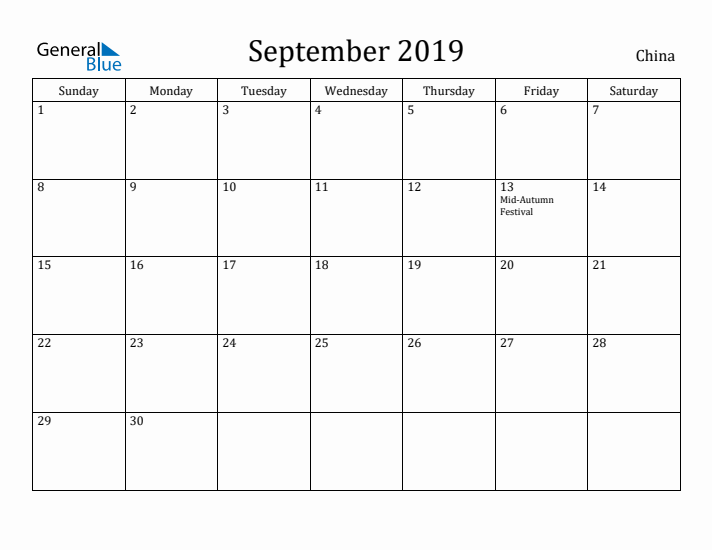 September 2019 Calendar China