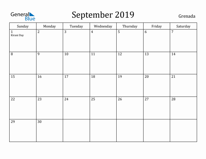 September 2019 Calendar Grenada