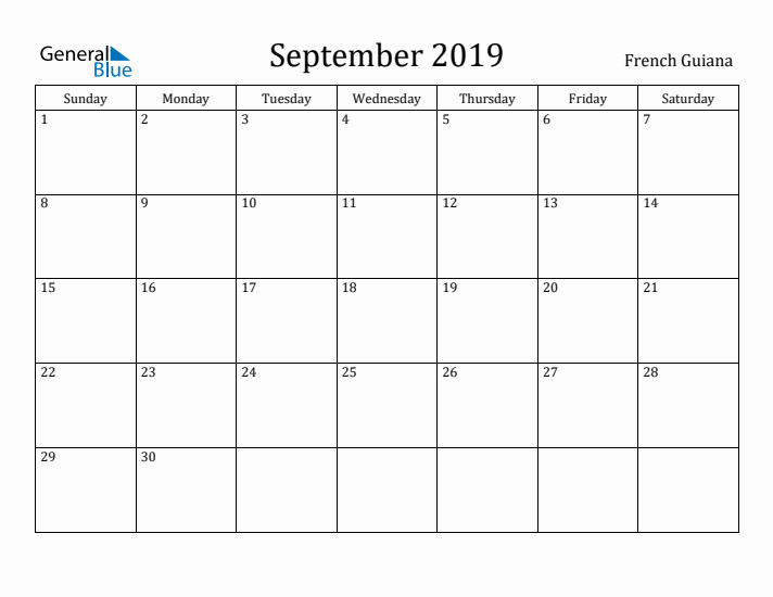 September 2019 Calendar French Guiana