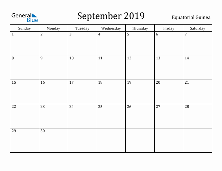 September 2019 Calendar Equatorial Guinea