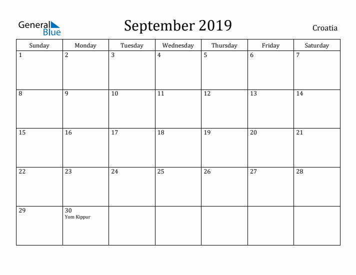 September 2019 Calendar Croatia