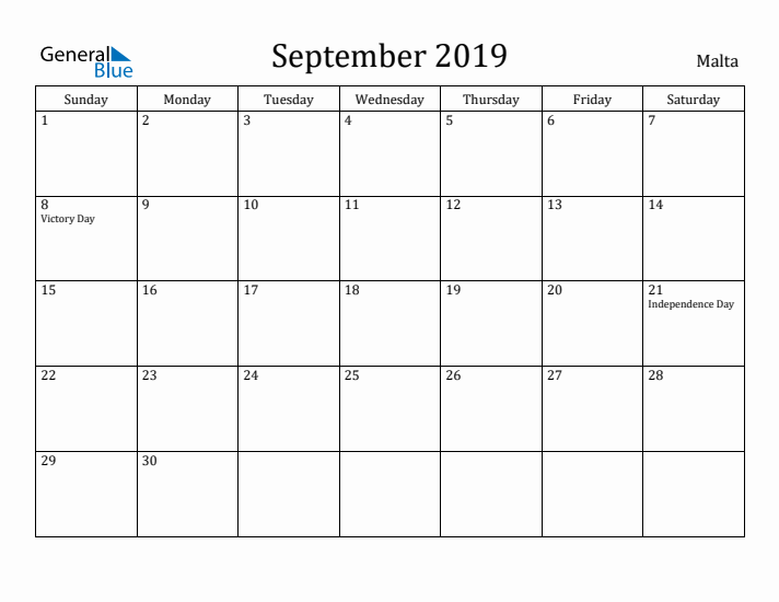September 2019 Calendar Malta
