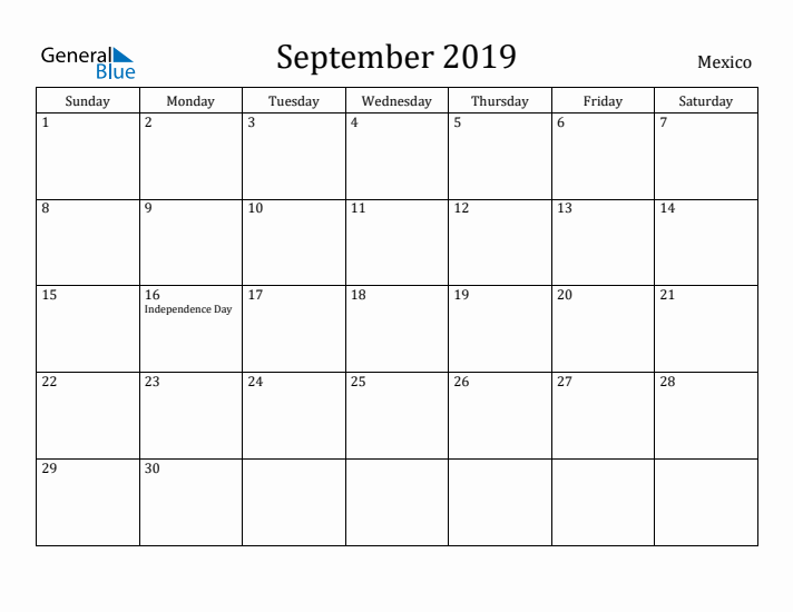 September 2019 Calendar Mexico