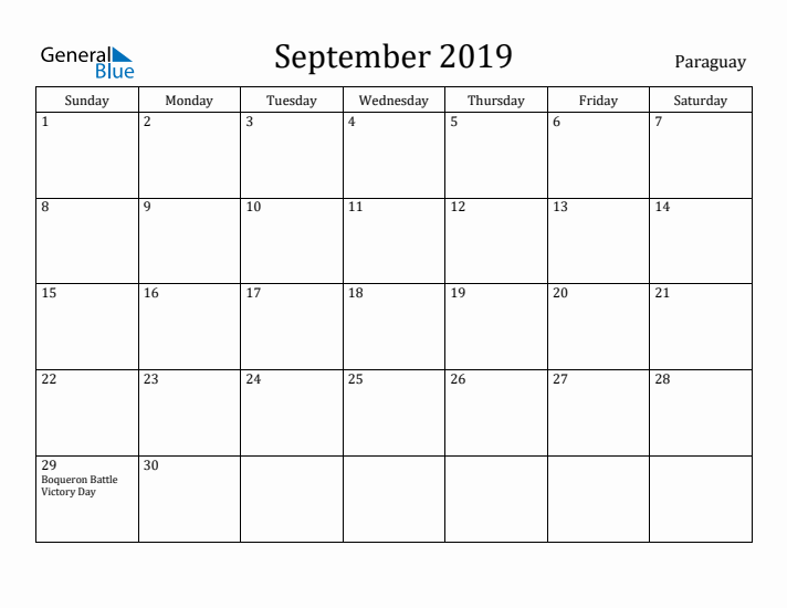 September 2019 Calendar Paraguay
