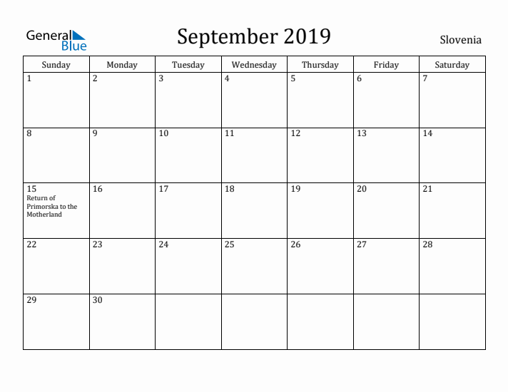 September 2019 Calendar Slovenia