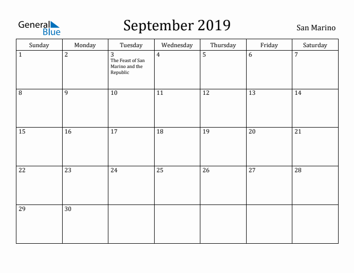 September 2019 Calendar San Marino