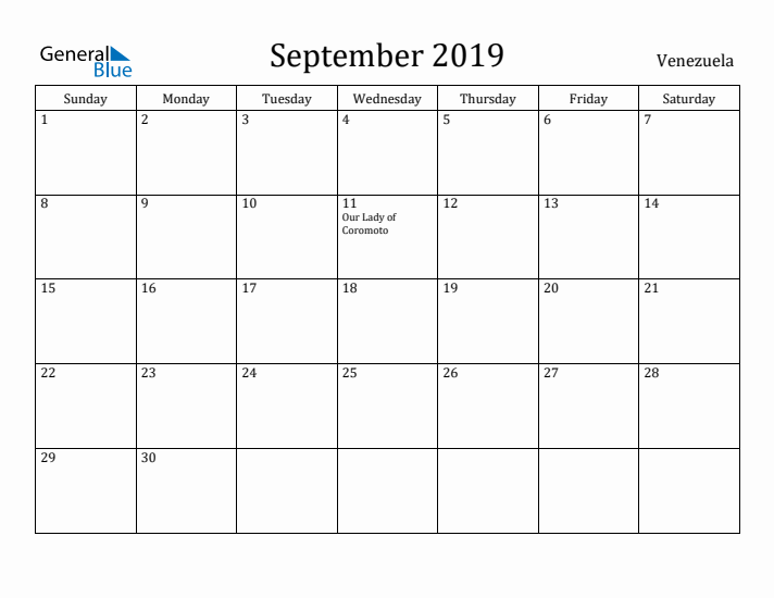 September 2019 Calendar Venezuela