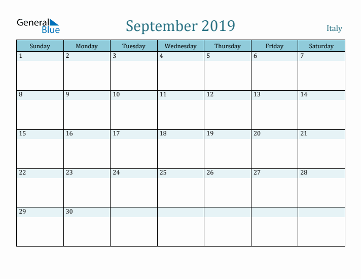 September 2019 Calendar with Holidays