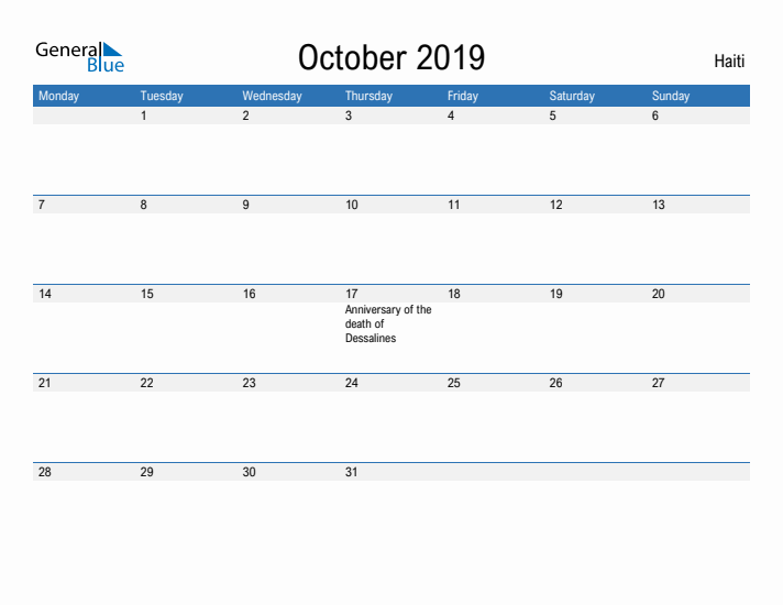 Fillable October 2019 Calendar
