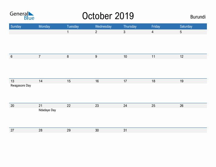 Fillable October 2019 Calendar
