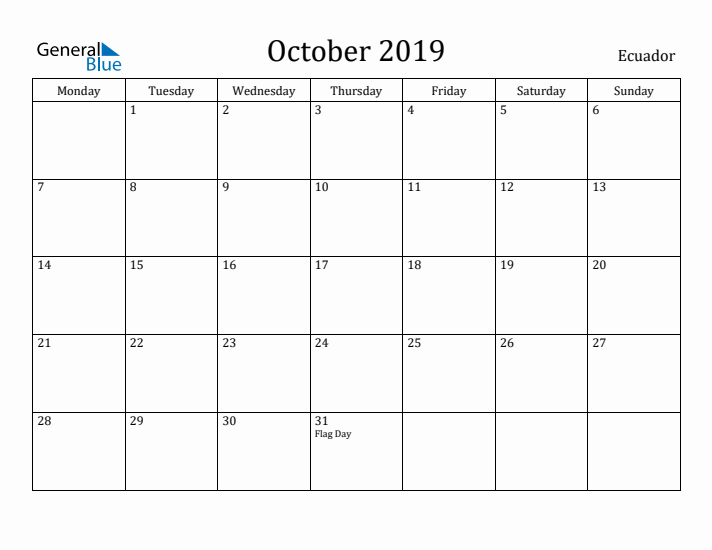 October 2019 Calendar Ecuador