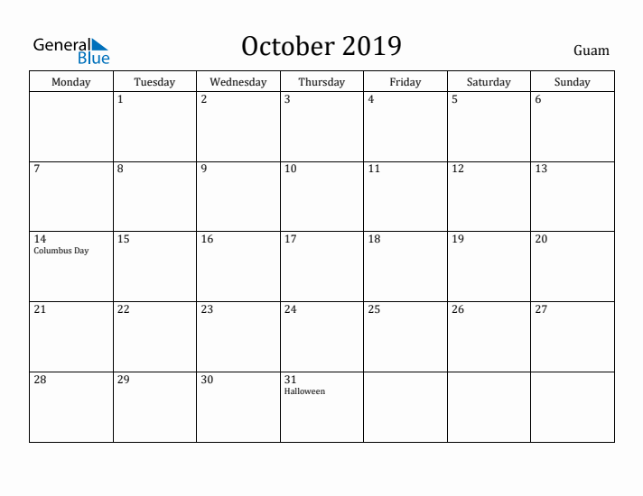 October 2019 Calendar Guam
