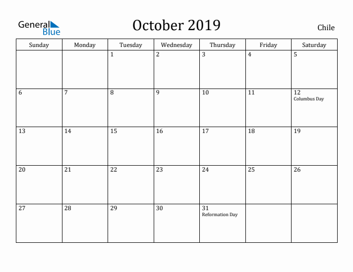 October 2019 Calendar Chile