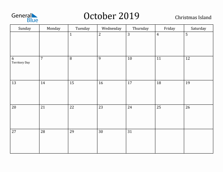 October 2019 Calendar Christmas Island