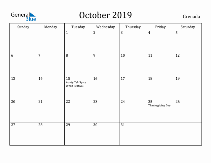 October 2019 Calendar Grenada