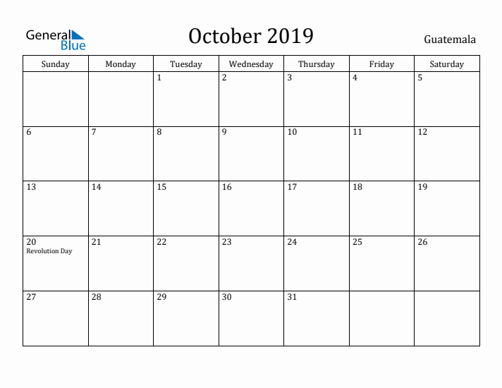 October 2019 Calendar Guatemala