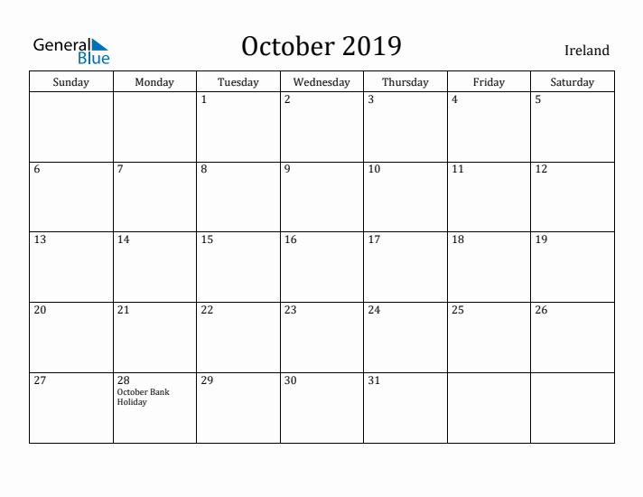 October 2019 Calendar Ireland
