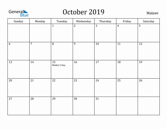 October 2019 Calendar Malawi