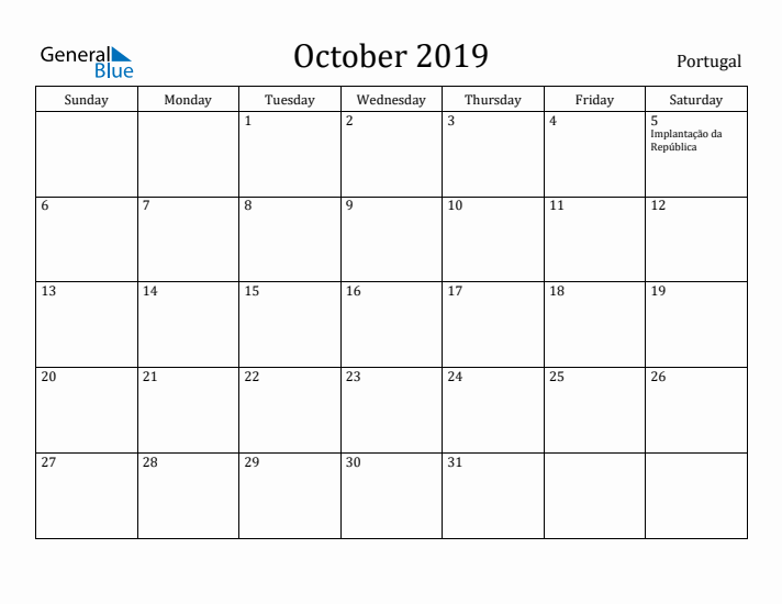 October 2019 Calendar Portugal