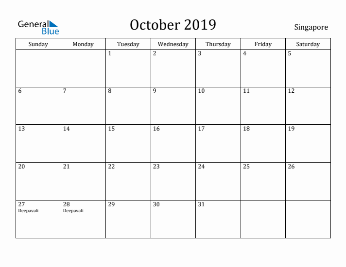 October 2019 Calendar Singapore