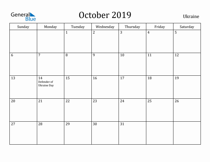 October 2019 Calendar Ukraine