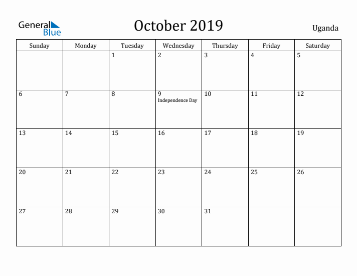 October 2019 Calendar Uganda