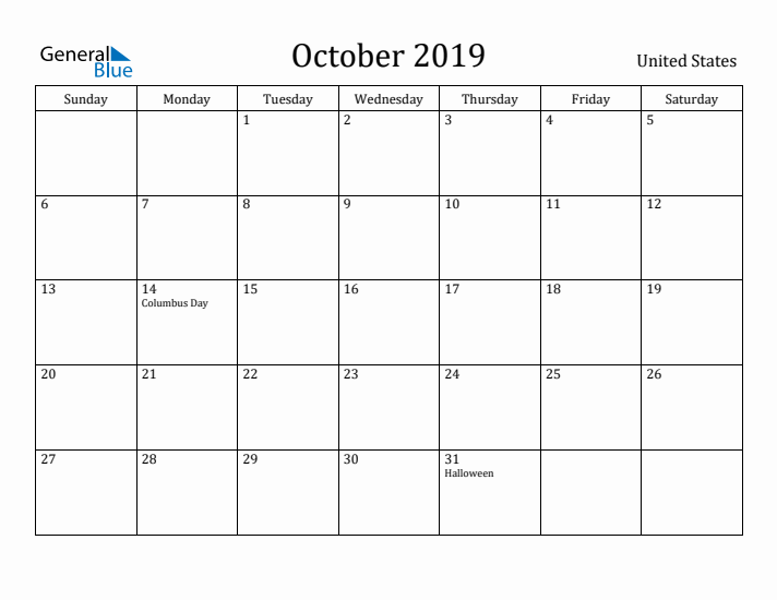 October 2019 Calendar United States