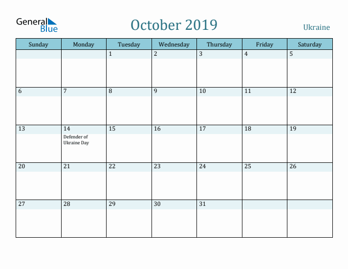 October 2019 Calendar with Holidays