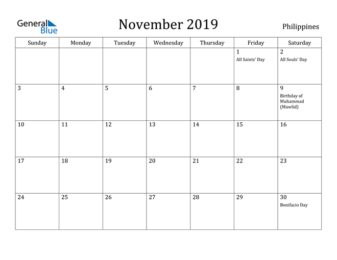 Philippines November 19 Calendar With Holidays