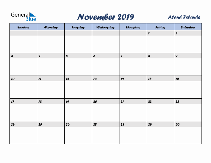 November 2019 Calendar with Holidays in Aland Islands