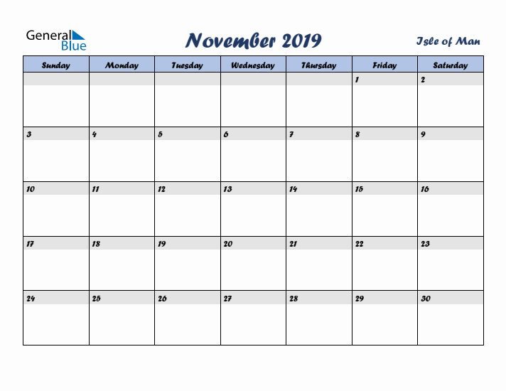 November 2019 Calendar with Holidays in Isle of Man