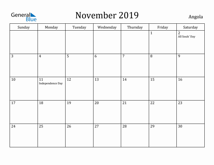 November 2019 Calendar Angola