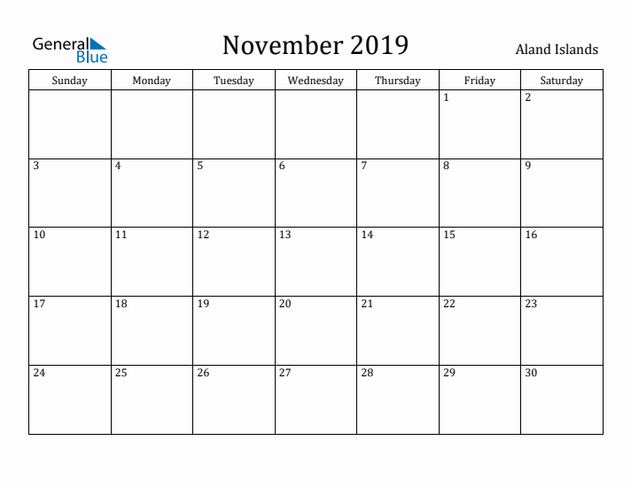 November 2019 Calendar Aland Islands