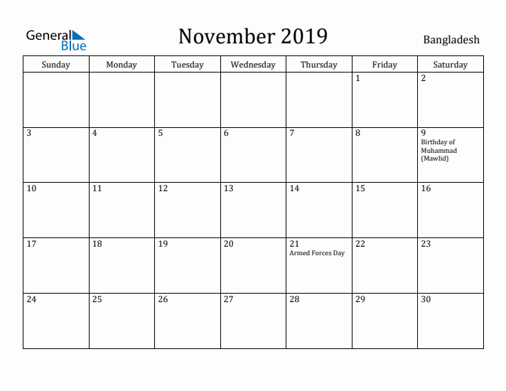 November 2019 Calendar Bangladesh